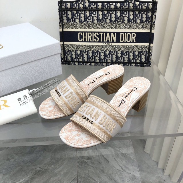 Dior迪奧2022新色中跟版早春新款提花刺繡涼拖鞋 dx2998